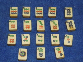 Vintage Mahjong lot of 18 Tiles dots suit pattern handmade bamboo bone Antique - £30.56 GBP