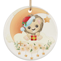 Cute Baby Lion On Moon Ornament Flower Christmas Gift Decor For Animal Lover - £11.90 GBP