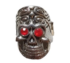 Skull Head Inlayed Red Eyes Biker Ring Men Womens Jewelry BLACK/SILVER Size 9 - £10.27 GBP