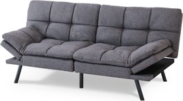 Grey Fabric Futon Sofa Bed, Memory Foam Convertible Loveseat, Sleeper, Office. - £437.31 GBP