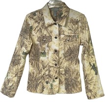 Analogy Floral Printed Denim Jean Jacket Flap Chest Pockets Medium Stretch - £7.12 GBP