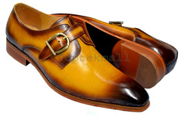 Handmade Men&#39;s Leather Tan Brown New Classic Single Monk Strap Stylish Shoes-783 - £180.67 GBP