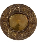 Vintage Asian Brass Round Tray 12 Chinese Zodiac Horoscope Animals Drago... - $546.62 MXN