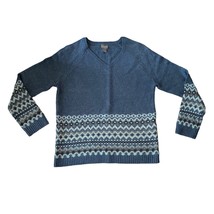 Chico&#39;s Fair Isle Border V-Neck Pullover Sweater Blue Size 1 (US M) NWTs - £25.28 GBP