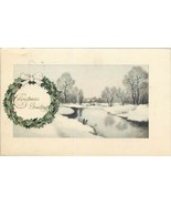 DB Christmas Postcard L384 Holly Wreathe Snow Scene Hand colored Germany... - $7.18