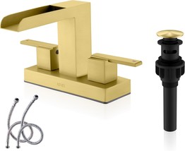 Kenes Brushed Gold Waterfall Bathroom Faucet, Gold Centerset Bathroom Si... - £74.94 GBP