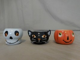 Hallmark Halloween Stackable Tea Light Candle Holders - Pumpkin Skull Black Cat  - $14.87