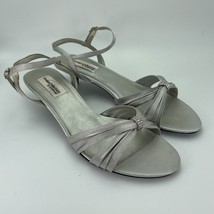 Dyeables Womens Shoes Fiesta Silver Satin 9.5EE Kitten Heel 1 1/4&quot; Rhinestone - £50.69 GBP