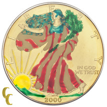 2000 Bemalt Walking Liberty Silber 29.6ml American Eagle W / Etui Handgehoben - £46.98 GBP