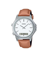 Casio Mens Tan Leather Watch Analog Digital White Round Face Alarm Gift ... - $898.13 MXN