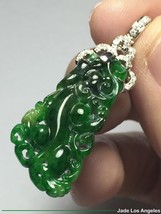 Pierced Double Dragon Emerald Floral Green Jadeite Jade 18K Gold Diamond Pendant - £2,035.58 GBP