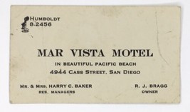 Mar Vista Motel San Diego California Vintage Business Card R.J. Bragg Owner - $16.00