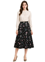 Queen Mary of Denmark Inspired Beige Ruffled Satin Blouse &amp; Floral A-lin... - $119.99