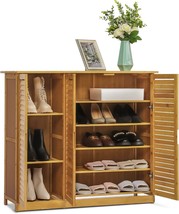 Monibloom 5 Tier Storage Floor Cabinet Free Standing With Shutter, Natural - $122.99