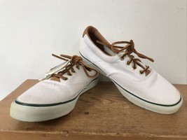 Vintage 90s Merona Mens White Canvas Leather Lace Up Boat Shoes Sneakers... - $36.99