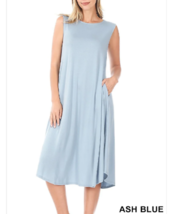  Zenana L Viscose Stretch Jersey Sleeveless  Round Neck A-Line Dress Ash... - $15.83