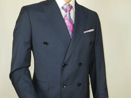 Men Suit BERLUSCONI Turkey Italian Wool 180's Double Breasted UGS94-09 Mid Blue image 5