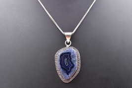 Fait Main Rhodium Poli Bleu Agate Irrégulier Forme Femelle Pendentif Col... - £20.40 GBP+