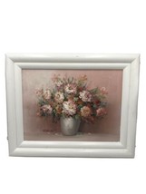 Floral Painting Signed Robin Framed Pink Flowers In A Vase 20 X 16 Inches Art - £59.34 GBP