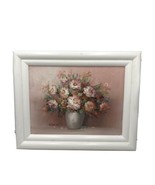Floral Painting Signed Robin Framed Pink Flowers In A Vase 20 X 16 Inche... - $74.24