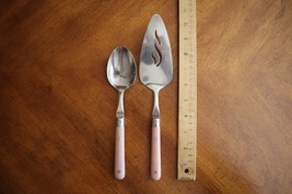 Vtg Lot 2x Life Time Stainless Flatware Rose Pink Pie Server Serving Spo... - $19.99