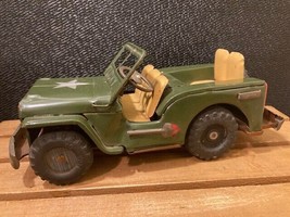 Lucky US Army Green Willy&#39;s Jeep Tin Collectible Vintage Toy Made in Japan - £29.20 GBP