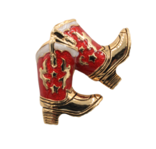 Danecraft Christmas Western Cowboy Boots Red Enamel Brooch Pin NEW - $9.89