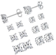 6 Pairs 18K White Gold/Gold/Rose Gold Plated Princess Square - $51.49