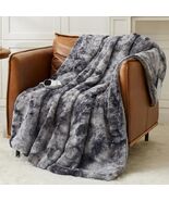 Faux Fur Plush Electric Blanket Throw Gray 50x60 Auto-Off 10 Heat Levels... - $44.95