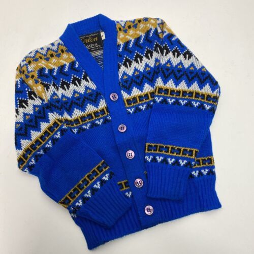 Primary image for Vtg 60s 70s Boys Orlon Campus Sweater Cardigan NOS in original pkg Size 4