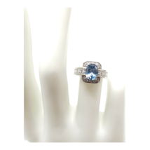 925 Sterling Silver Blue Topaz Faceted Cubic Zirconia Cocktail Ring 5.75 - £27.54 GBP