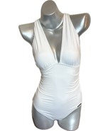 Michael Kors One Piece Swimsuit Size 8 White Solid Plunge Cross Back NWOT - $1,599.42 MXN