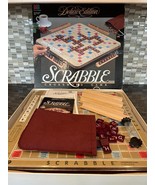 Vintage Scrabble Deluxe Rotating Turntable Maroon Tiles Wood Holders Com... - $53.99