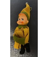 Vintage Inarco Pixie Elf Knee Hugger Yellow Burlap Christmas Ornament - $42.74