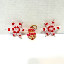 Vintage Handmade Lot of 3 Beaded Christmas Ornaments Stars and Finial 3.75 inch - £9.31 GBP