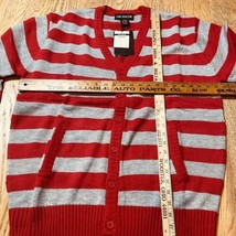 Mens Ablanche Button Up Cardigan Gray Red Stripes NWT Size XL - $40.50
