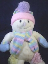 Animal Alley Snowman Plush 20&quot; White Christmas Pink Pastel Hat Scarf Mittens  - £30.50 GBP