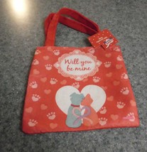 Dog Cat Themed Felt Gift Bag Will You Be Mine Red Paw Prints 8 Inch Brand New - £7.11 GBP