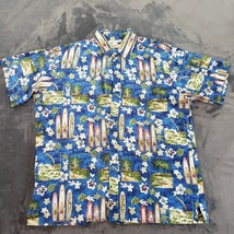 Malihini Hawaii Shirt-Men Sz XL- Blue Hawaii Flowers and Surfers -Shrt Sleeve - £26.89 GBP