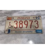 Vintage 1992 Indiana &quot;Hoosier Hospitality&quot; Handicapped License Plate 38973 - $6.93