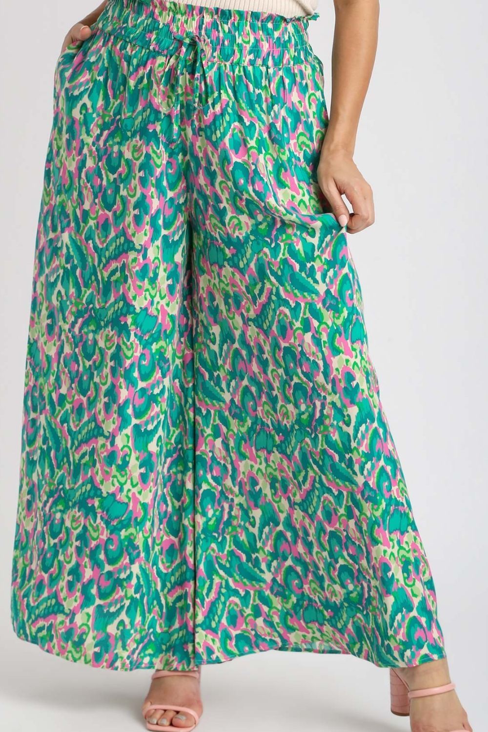 Umgee Full Size Mixed Print High Waist Wide Leg Pants Plus Size Item image 6
