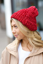 Cranberry Knit Velvet Chenille Fold Over Beanie - $11.29