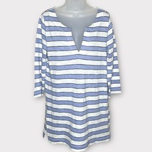 LOFT BEACH blue &amp; white stripe slub cotton notch collar dress coverup sz... - $460.49 MXN