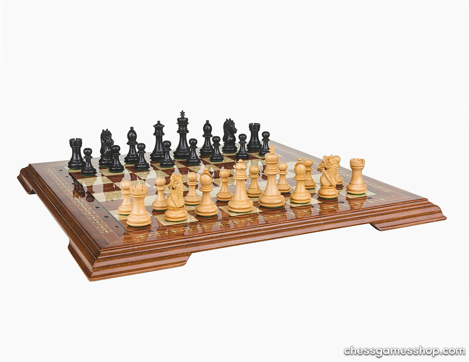Luxury handmade chess set-wooden chessmen ROSEWOOD mosaic BLACK -extra queens - $383.50