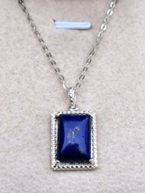Lapis Lazuli Solitaire Pendant in Sterling Silver w/ 22 In. Italian Silver Chain - £18.04 GBP