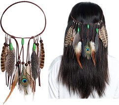 Indian Feather Headband Boho Feather Headbands Festival Costumes Head Dress with - £15.66 GBP
