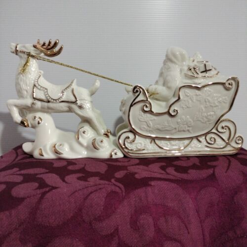 MIKASA HOLIDAY ELEGANCE SANTA REINDEER SLEIGH IVORY COLOR WITH GOLD TRIM... - $49.07