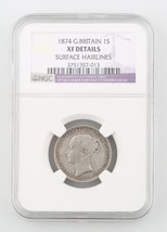 1874 Grand Bretagne 1 Shilling Pièce Argent Dalle XF NGC Km 734.2 Die 60 England - £210.45 GBP