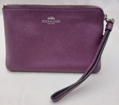 COACH F58032 Crossgrain Leather Small Corner Zip Wristlet Lavender - £23.39 GBP