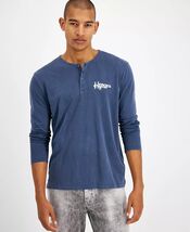 Heroes Motors Men's Classic Seven Graphic Long-Sleeve Henley Shirt in Bl... - $12.14